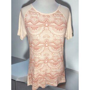 Cabelas Womens Small Lightweight Bohemian Beige Pink Mandala Short Sleeve Tee